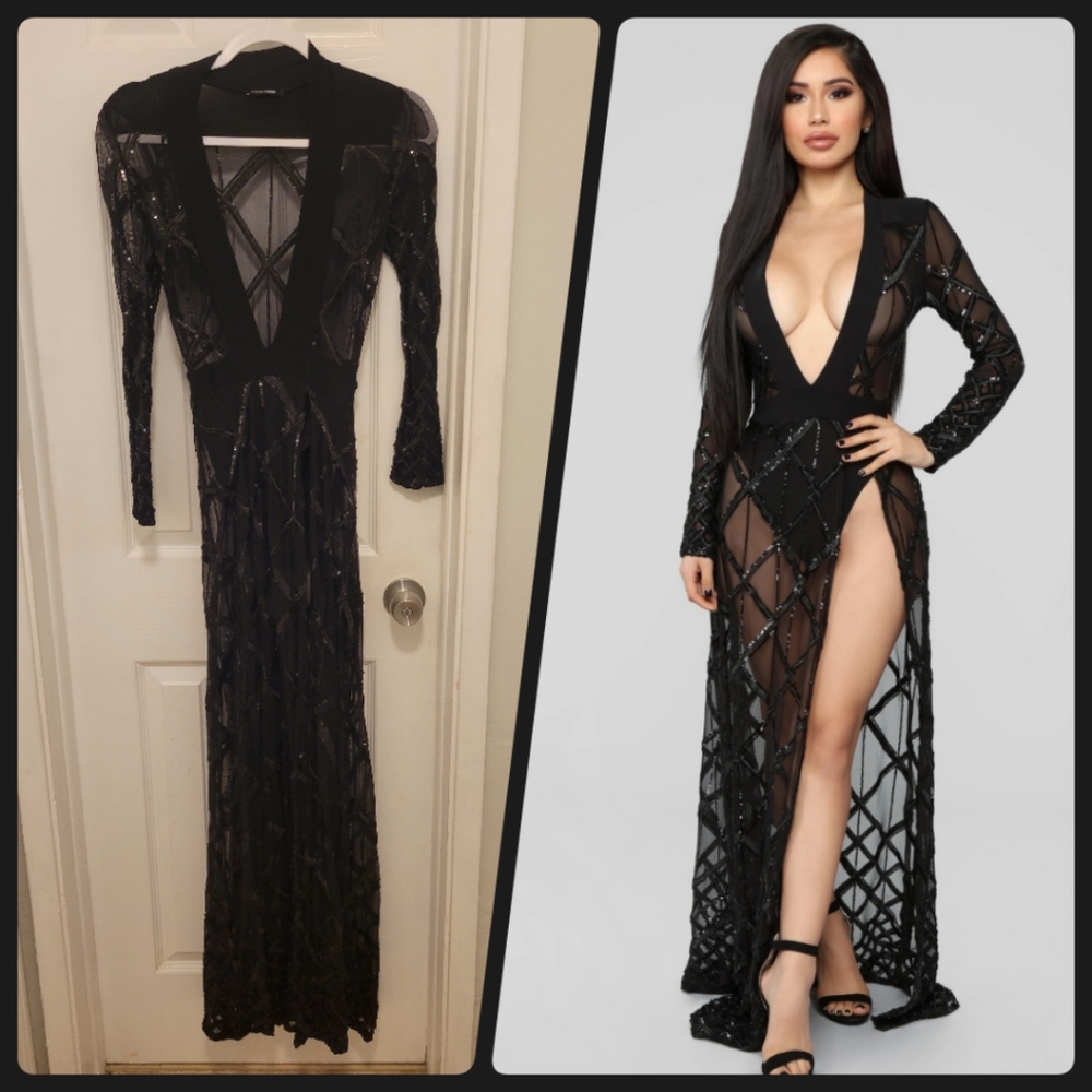 Long Black party dress with leg Slit